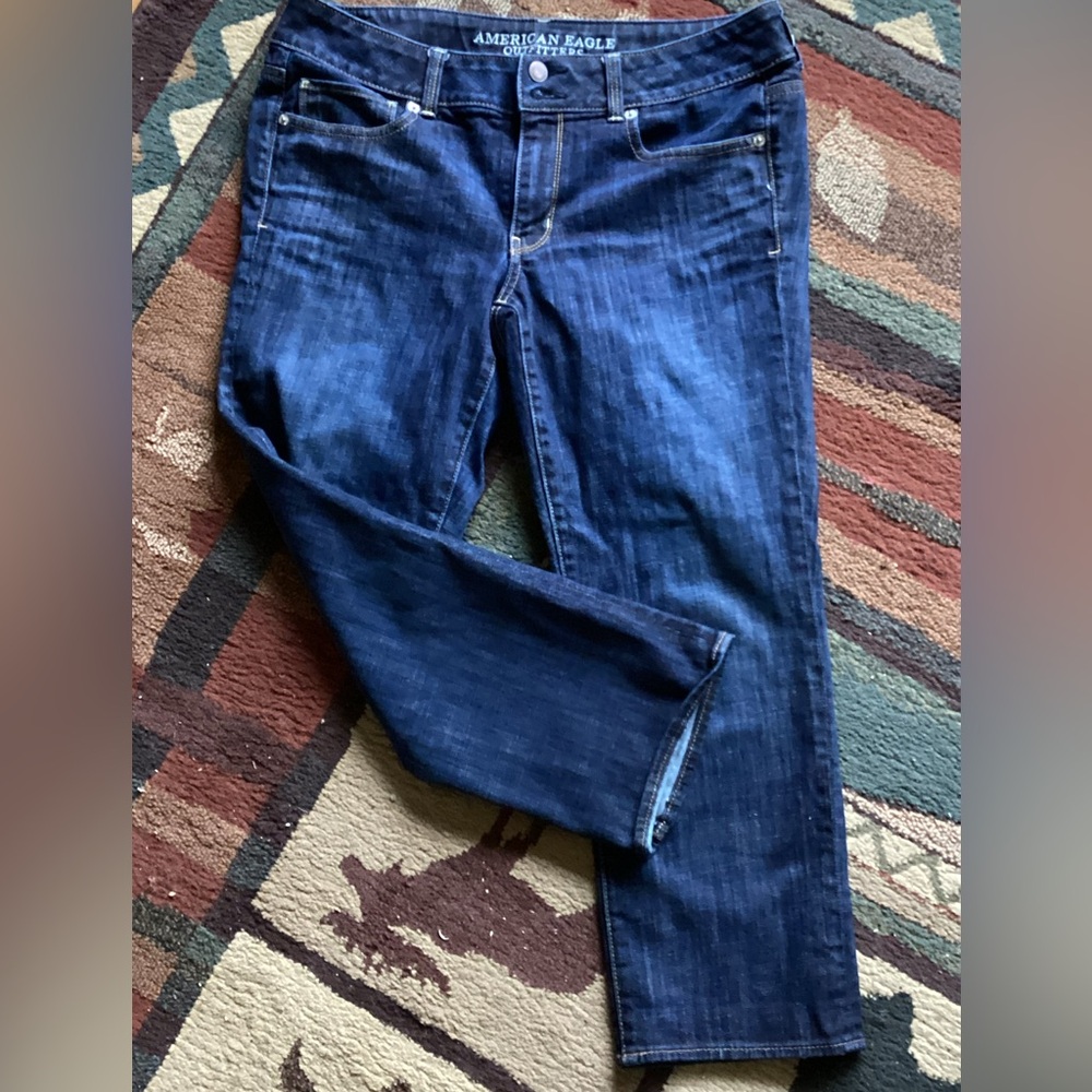 Jeans American Eagle ARTIST STRETCH DARK WASHED Jeans CROPPED EPLC Sz 12